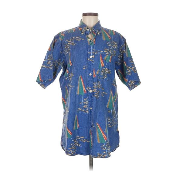 Vintage Chaps Ralph Lauren Shirt Blue Short Sleeve Button Up Umbrealls M - Picture 1 of 4